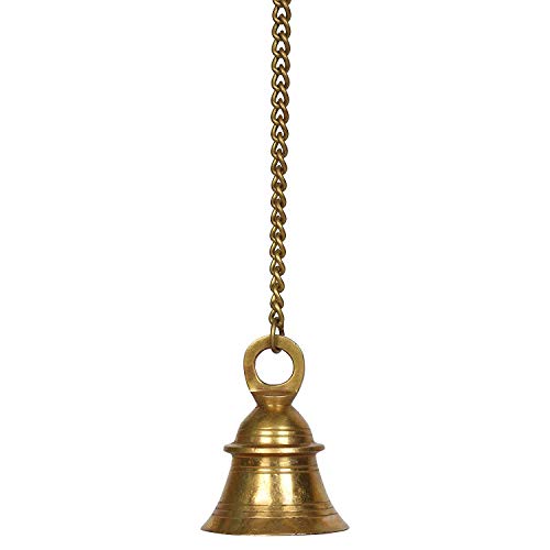 Artvarko Brass Hanging Bell Ghanti with Chain for Home Temple Decor Pooja Room Mandir 20 Inches Long Metal Antique Style Hook Chain Ideal Religious Gift