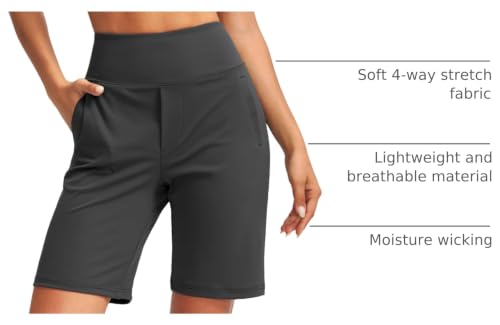 Image of SANTINY Women's 9 inch High Waisted Bermuda Shorts with 4 Pockets Knee Length Long Shorts for Women Workout Athletic Casual