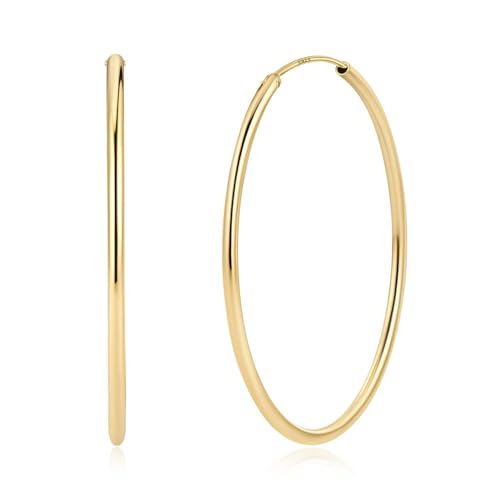 ChicSilver Hypoallergenic 925 Sterling Silver Hoop Earrings for Women, Lightweight Large Gold Hoop Earrings, Endless Hoops Huggie Earrings 15/20/30/50/70MM