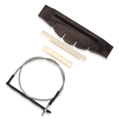 Swhmc Ukulele Piezo Bridge Pickup with Rosewood Saddle and Nut, 4 String Guitar Bridge Replacement Set for Acoustic Electric Installation