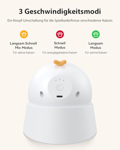 Katzenspielzeug, Interaktives Katzenspielzeug Elektrisch mit Magnetische 360°-Basis, Echt Zufällige Trajektorie, 3 Geschwindigkeitsstufen, Wiederaufladbare Katzen Spielzeug für Katzen/Kätzchen/Hunde