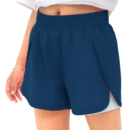 Image of MEILONGER Girls Swim Shorts Quick Drying 2 in 1 with Compression Lining Cycling Running Pe Sports Shorts for Kids(Navy,10-12)