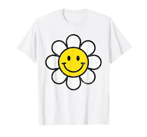 Rétro Vintage Jaune Sourire Sourire Fleur Marguerite T-Shirt