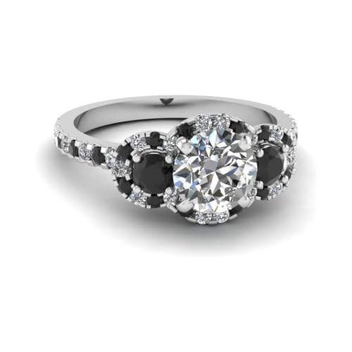 Image of 55Carat Choose Your Gemstone Delicate 3 Stone Halo Diamond CZ Ring Sterling Silver Round Shape Halo Engagement Rings Everyday Jewelry Wedding Jewelry Handmade Gifts for Wife US Size 4 to 12
