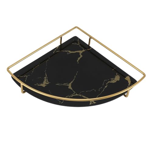 FLEXMAN Bathroom Counter Organizer, Decorative Triangle Golden Countertop Makeup Tray, Bathroom Organizer Basket for Soap Towel Paper Napkins Jewellery (Black)