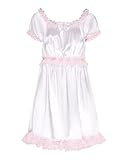 Satini Dessous Satin Sissy Babydoll-Stil Rüschen Rüschen Spitze Unterkleid Nachtwäsche Kleid (Weiß, XL)