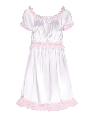 Satini Nuisette Soubrette Satin Dentelle Sissy, Blanc, L – vue 9