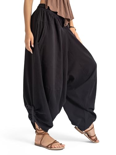 Veshti Women’s Cotton Bali Harem Pants, Black, L