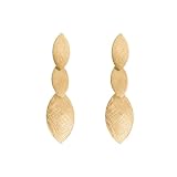 MALU MAIESE - Pendientes Largos Navetes, tres navetes, Pendientes Largos y Ligeros, Joyas Maxi, Joyas para Mujeres, Versátiles y Atemporales (Oro Amarillo 18k)
