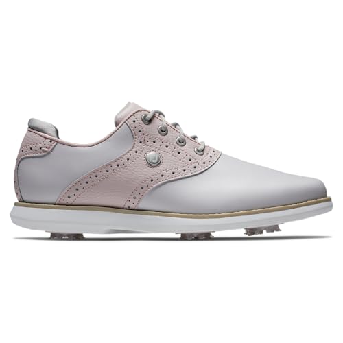 FootJoy Women's Traditions Previous Season Style Golf Shoe, Light Grey/Pink, 6.52