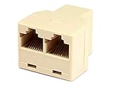 Monoprice RJ45 Modular T-Adapter - RJ45 Splitter, 8P8C, 1x Female to 2x Female, Straight, Beige