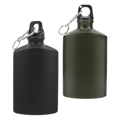 TEHAUX Cantimplora Ligera y Fácil de Llevar de Aleación de Aluminio 500 Ml con Gancho, Pack de 2 Unidades para Camping y Entrenamiento al Aire Libre