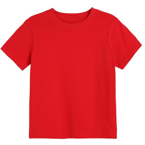 Kids Heavyweight 100% Cotton Crew Neck Plain Blank T-Shirt Breathable Summer Tee Shirt Boys Girls Childrens School P.E. Gym Casual for Age 3-15 Years(Red 9-10 Years)