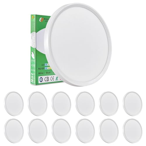 6PK 12 Inch LED Flush Mount Ceiling Light, 24W, 2520LM, 3000K/4000K/6000K CCT Selectable, Round Flat Panel Light Low Profile Ceiling Light Fitures for Hallway, Kitchen, Bedroom, Laundry Room