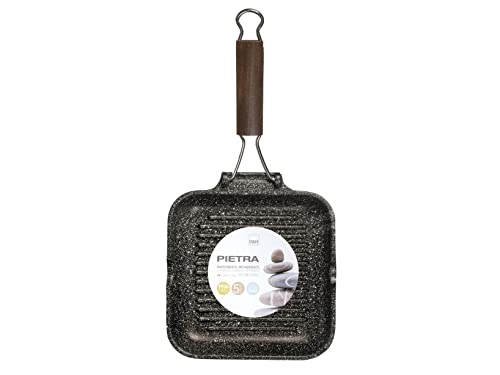 H&H Home Pietra Bistecchiera Antiaderente con Manico Pieghevole, Pietra, Nero, 20 cm - immagine 3