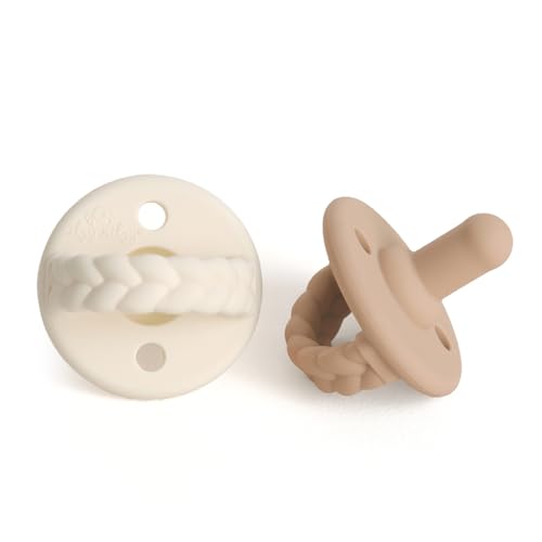 Image of Itzy Ritzy Silicone Pacifiers for Newborn - Itzy Soother Pacifiers Feature Collapsible Handle & Two Air Holes for Added Safety; For Ages 0-6 Months, Set of 2 in Buttercream & Toast
