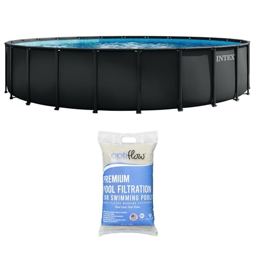 INTEX Above Ground Swimming Pool Set, Ultra XTR 24 x 52 Round Frame Bundled with 2 Pack OptiFlow Premium Pure Silica Filter Pool Sand, 50 lb Bag