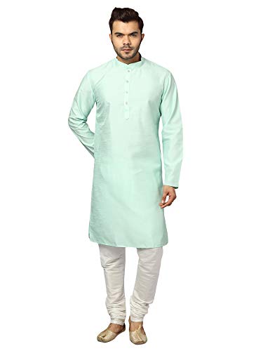 Image of Uri and MacKenzie Banarasi Dupion Silk Solid Kurta Churidar Pyjama Set for Men