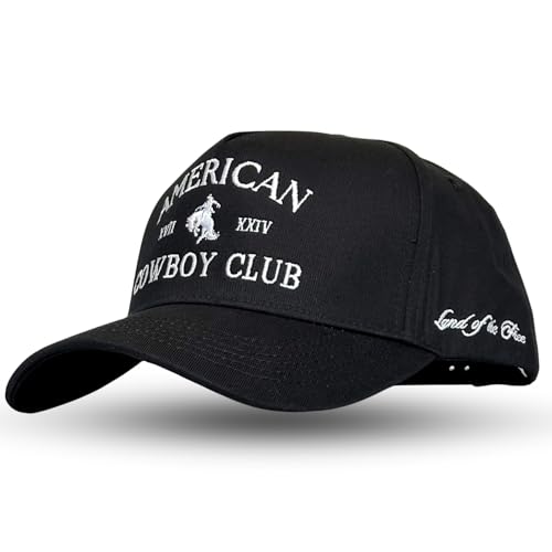 Vintage Western Trucker Hat | Men & Women | Embroidered Trendy Caps | Country Cute Hats for Cowgirls & Cowboys | Camo Denim Cotton Styles | Snapback Hat (American Cowboy | Black)