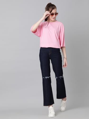 Image of KOTTY Women's Cotton Blend Solid Oversized T-Shirts