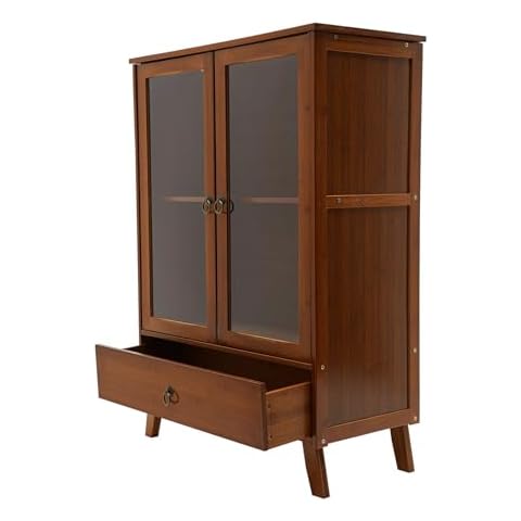 Surneis Sideboard Storage Cabinet, Freestanding Storage Organizer Wood Kitchen Sideboard Accent Cabinet with Solid Wood Feet Storage Cabinet with 2 Doors Acrylic Glass Door for Living Room,Brown Cover