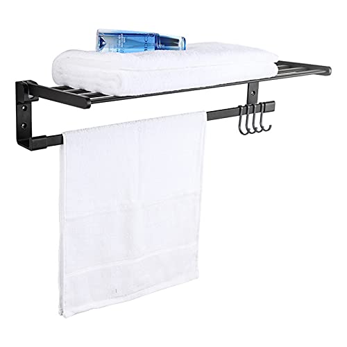 Porte-serviettes mural 60 cm en aluminium noir à deux niveaux avec barre pliable