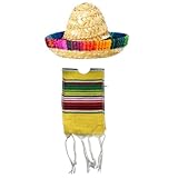 Cazqgoy 1pcs Kleine Mexikanische Sombrero-mützen Und 1pcs Serapes Ponchos Für Flaschen,Bunter Bier-Poncho-überzug,Tiny Sombrero Hat, Mini Serapes Poncho For Bottles (Gelb)