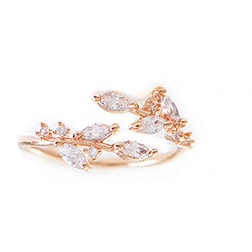 Simple Leaf Zircon Opening Ring Index Finger Ring Bride Hand Jewelry,Rose Gold.Practical and Deft - Main Image