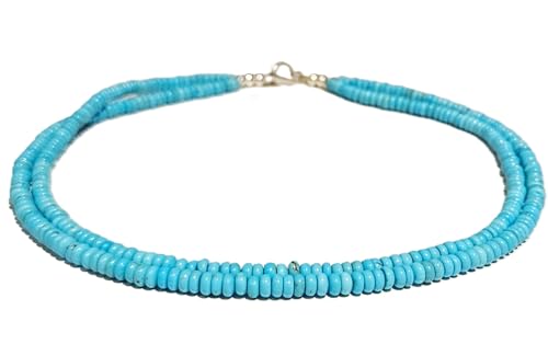 Pink Cloud Dainty Natural Turquoise Beaded Necklace, Throat Chakra, Real Genuine Turquoise, 925 Sterling Silver, Gift for Her, Lobster Clasp Toggle Clasp (16 Inch Double Strand Sterling Toggle)