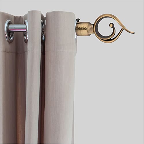 Image of FERIO Brass Finish Zinc Curtain Finials for Door and Window Accessories 1 inch Rod Set of 3 (6 Pcs) Curtain Brackets /Holders for Home Decor