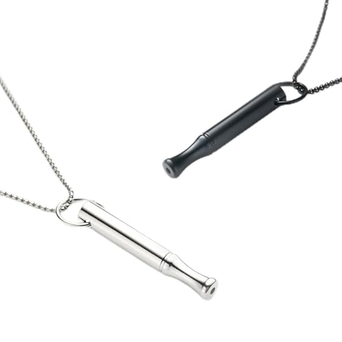 2Pcs Breathing Necklace for Anxiety Relief Breathlink Stop Smoking Quit Vaping Aids Fidget Necklace for Smoking Cessation Vaporless Smokeless Inhaler for Adult Women Men (2, Black&Silver)