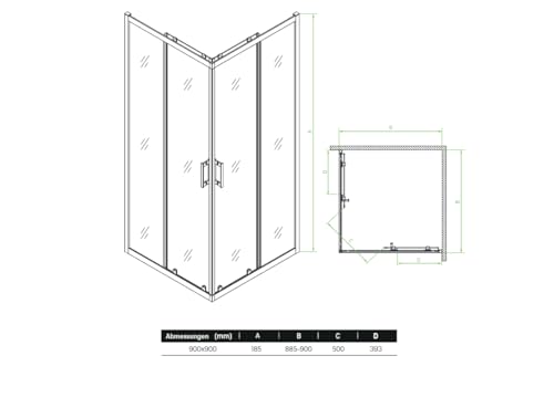 DE BESTE VBCHOME DOUCHECABINE: 90 x 90 x 185 cm, ZWART, VIERKANT, HOEKINSTAP, DOUCHEWAND, SCHUIFDEUR, DOUCHEAFSCHEIDING, HELDER VEILIGHEIDSGALS, EN MEER!