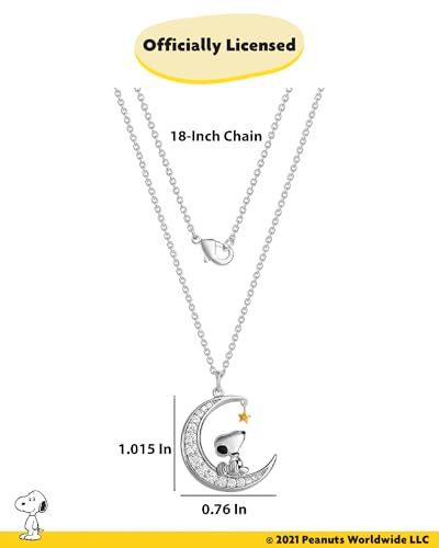 PEANUTS Womens Snoopy Moon Cubic Zirconia Necklace 18" -18k Yellow Flash Plated Snoopy Necklace - Official License4