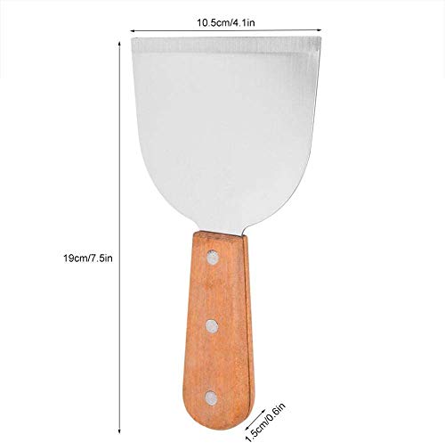 Image of Baskety Wood Handle Slant Edge Grill Scraper Metal Griddle Scraper Chopper Dough Cutter Spatula Kitchen Gadget Scraper for Pancake Pizza Steak