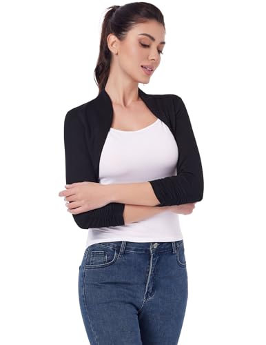 AmélieBoutik Women 3/4 Sleeve Lace Back Bolero Cropped Cardigan Open Front Bolero Shrug for Dress Casual2