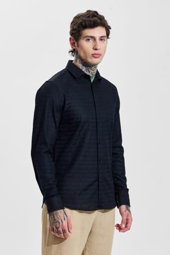 Image of SNITCH Men Casual Shirt | Slim Fit Long Sleeve Classic Collar Textured Design | Premium Polyester Blend & Comfortable Fabric Semi-Formal Occasions