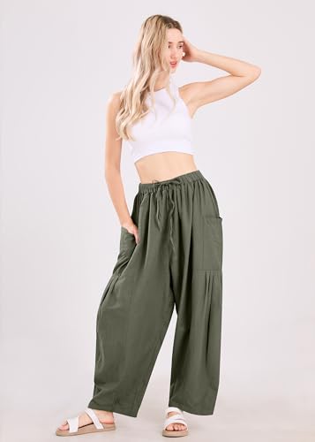 utcoco Womens Baggy Linen Pants Casual Loose Fit Drawstring Wide Leg Harem Pants with Pocket3