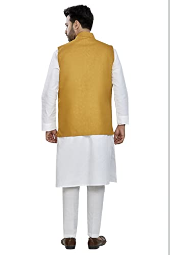 Image of BE ACTIVE 100% Cotton Solid Pattern Trendy Comfortable Stylish Full Sleeve Kurta Pajama Set with Jacket Nehru Style Koti for Men's ||