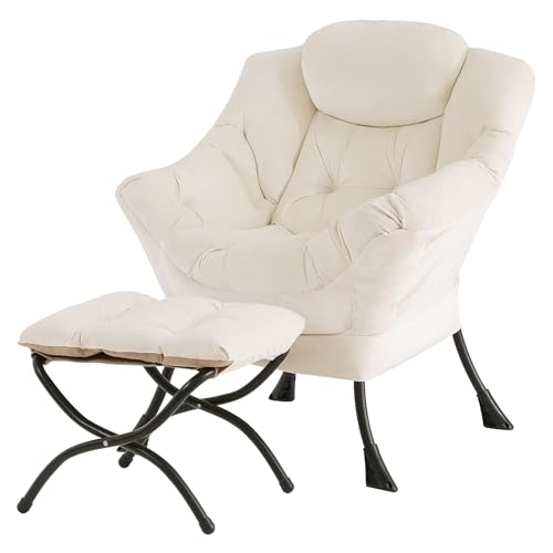 Image of Tiita Modern Large Accent Lounge Lazy Chair, Leisure Sofa Reading Armchair with Ottoman, Footrest for Bedroom, Living Room, Dorm Rooms, Garden