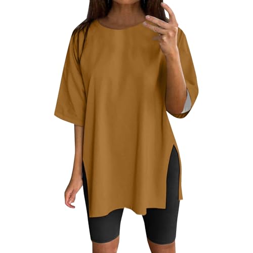 T-shirt oversize da donna girocollo a maniche corte con spacchi laterali estiva tunica top casual vestibilità ampia basic yoga sport t-shirt, Caff, XXL T-shirt oversize da donna girocollo a maniche corte con spacchi laterali estiva tunica top casual vestibilità ampia basic yoga sport t-shirt, Caff, XXL