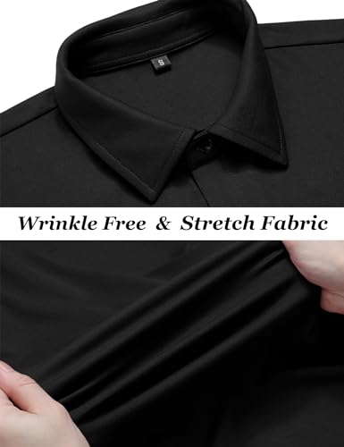 URRU Men's Muscle Dress Shirts Slim Fit Stretch Wrinkle Free Short Sleeve Casual Button Down Shirts 5