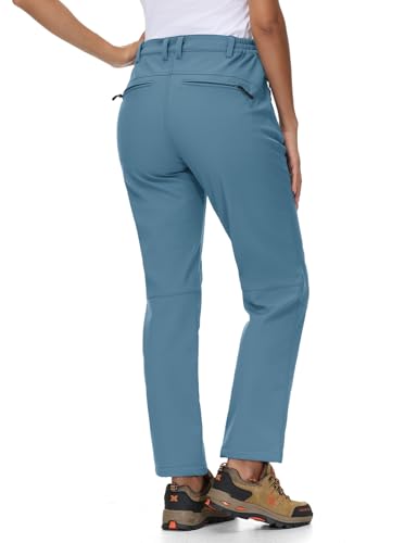 donhobo Damen Gefüttert Winterhose Winddicht Warm Wanderhose Wasserdicht Softshellhose Herbst Winter Outdoorhose Funktionshose (Grau blau, M)