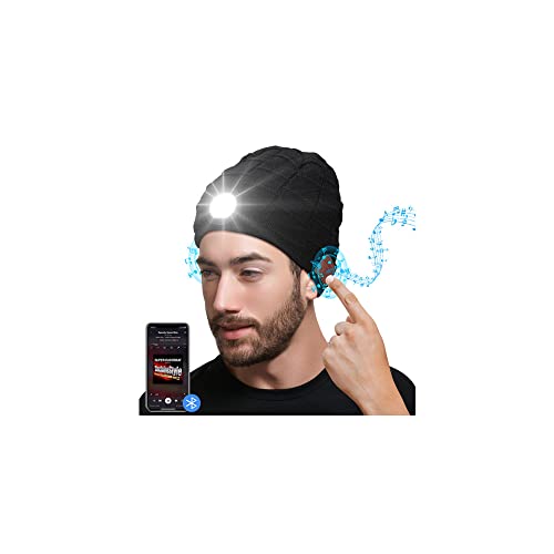 INHDBOX 2023 nieuwe Bluetooth beanie muts met licht, mannen 5 LED Bluetooth muts oplaadbare USB muzikale loopmuts met fleece, wintermuts, cadeau vriend dames en heren, zwart, Eén maat