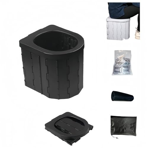 簡易トイレ えテント折りたたみ アウトドア キャンプ 防災グッズ 登山 渋滞 旅行 建設現場 車載 車中泊グッズ 介護用 持ち運び 組立簡単 複数仕様ブラックグレー (ブラック,蓋なし)
