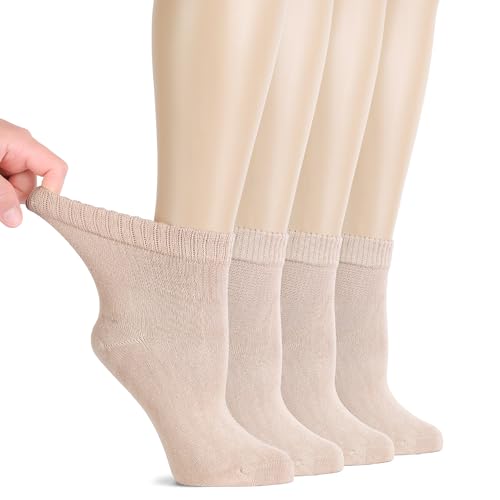 Hugh Ugoli Diabetic Socks for Women, Extremely Soft, Bamboo, Ankle, Thin, Wide, Loose, Non-Binding Top, Seamless Toe, 4 Pairs