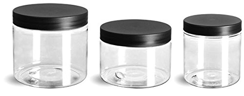 8 oz Clear PET Jars w/Frosted Black Lined Caps