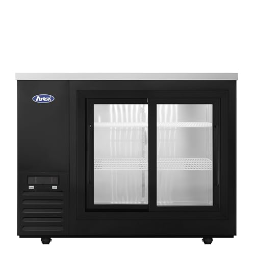 Atosa Commercial Black Steel Shallow Depth Back Bar Cooler with Sliding Glass Doors