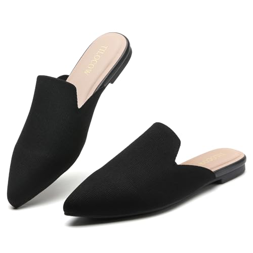 Image of Tilocow Knit Mules Office Slip on Loafers Business Casual Flats for Women