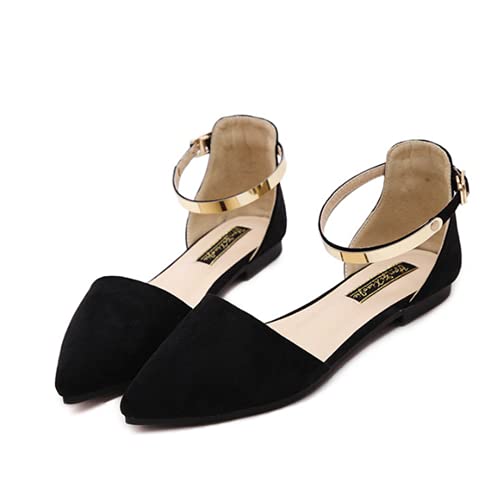 ChaiRong Zhou Women's Elegant Ankle Buckle Flat Shoes Classic Comfortable Pointed Toe Ballerina Ballets2