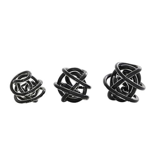 Juego de 3 esculturas decorativas de vidrio negro anudadas miniatura 3